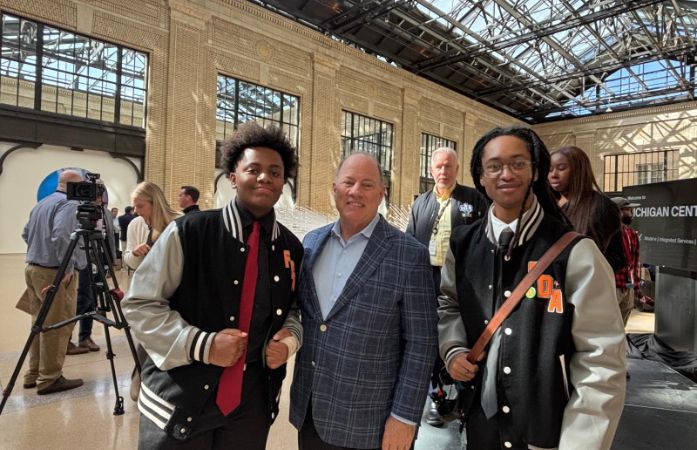  Former FDA Students David Lockhart and Adian Little last year NAF with Detroit Mayor Mike Duggan